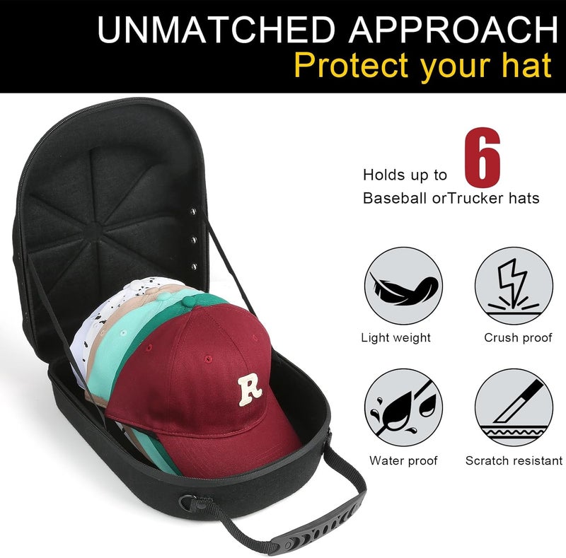 GERMUN Hard baseball hat case, Hat Carrier Travel Case with Adjustable Shoulder Strap, Hat cap case for 6 Baseball Caps - Perfect for Traveling (Black) - Image 2